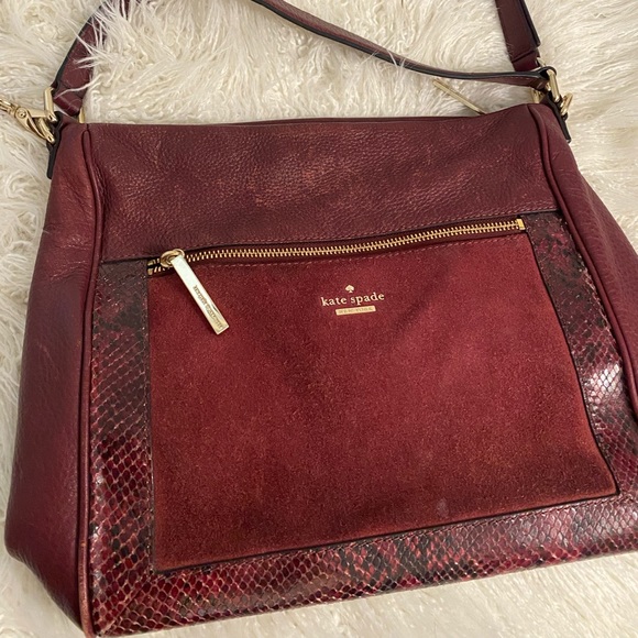Kate Spade Maroon Handbag Crossbody Suede Leather - Picture 2 of 7
